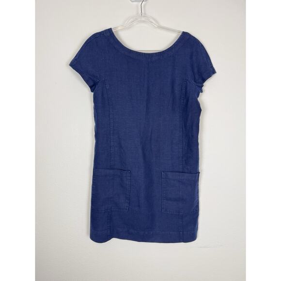 Eileen Fisher Heavy Linen Dress Navy Blue Boxy xs - Picture 1 of 9